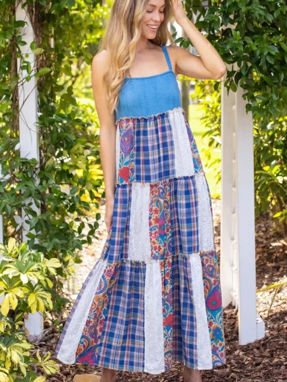Natural Life Patricia Patchwork Maxi Dress - Plaid, Plain, Floral - NWT